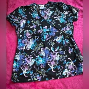 Scrubstar Black Floral Women's Scrub Top